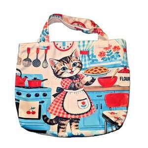 Plaid Skirt & Retro Kitchen Tote Kitten Print Large-Capacity Bag Polyeaster Gift